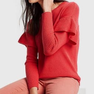 Ann Taylor Ruffle  Flounce Sleeve Crew Neck Wool Blend Sweater Sz Large